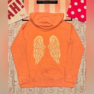 VICTORIA’S SECRET Y2K FULL ZIP HOODIE CORAL PINK ANGEL WINGS BLING RARE HTF LG